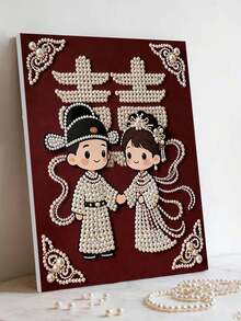 新款珍珠画中国婚礼情侣主题无框DIY手工粘贴钻石创意钻石画套装，适合卧室装饰、客厅挂画、房间装饰、艺术品、生日礼物、圣诞节、新年、情人节、充满创意的节日礼物。 - 彩色 - 查看 3