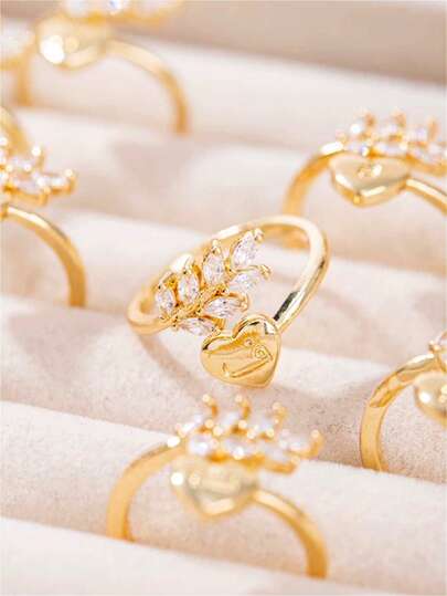 1 buc. Inel deschis personalizat cu text arab minimalist, zirconiu cubic încrustat cu cupru, potrivit pentru purtare zilnică, cadou de Ramadan, cadou elegant de sărbători (fără cutie)