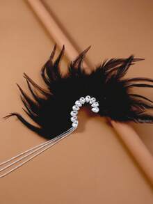 1 đôi bông tai lông vũ màu đen thời trang đính tua rua pha lê dành cho nữ, phụ kiện trang điểm và dự tiệc. - Bạc - Xem 3