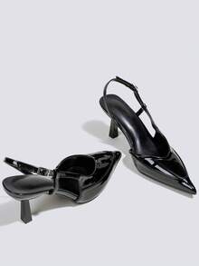 Giày cao gót hở mũi cao cấp màu đen dành cho nữ, giày cao gót dự tiệc, giày cưới, giày Mary Jane, giày công sở, giày cao gót mũi nhọn không gót, kiểu xỏ chân. - màu đen - Xem 4