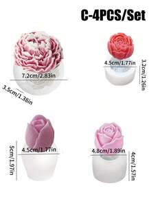 牡丹玫瑰心形硅胶蜡烛模具套装 - DIY树脂蜡烛肥皂制作家居装饰、婚礼、情人节、母亲节、生日、圣诞节、复活节工艺礼品（仅含模具） - 彩色 - 查看 17