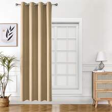 1pc Solid Color Polyester Curtain, Blackout Curtain To Darken Room During Power Outage, Heat Insulating Curtain For Kitchen, Dining Room, Living Room, Bedroom - Khaki - View 27