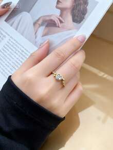 1pc Fashionable Glossy Water Drop Open Ring, Copper Material With Zirconia Stone, Adjustable Finger Ring, Suitable For Women As Gift Or Daily Wear - Multicolor - View 5