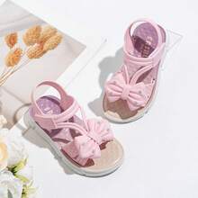 新款可爱花朵蝴蝶结儿童凉鞋，防滑时尚百搭日常鞋 - 紫色 - 查看 1