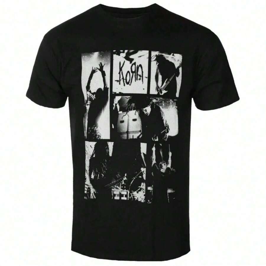 Korn Metal Rock Band T-Shirt Short Sleeve Cotton Tees Retro Hip Hop Korn Men's T-Shirt Brand Tops Summer Streetwear - màu đen - Xem 1