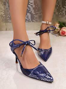 2026 Summer New Arrival French Retro Pointed Toe Thin Heel High Heels, Strap Buckle Versatile Fashion Pumps - Blue - View 2