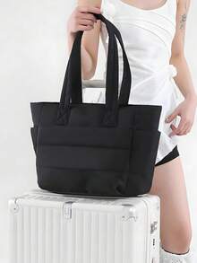 Women's Tote Bag, Lightweight & Fluffy Handbag Suitable For Travel, Work, Beach, Gym, Shopping, School Supplies, School Bag, School Handbag, School Tote Bag, School Bookbag, Back To School Bags, Large Capacity, Waterproof, Portable, Classic Casual, Suitable For Teen Girls Women College Students, Perfect For Back To School, First Day Of School, Tote Bags For School,College Essentials, Perfectly Matching With Fall Outfits Women - 黑色 - 查看 4