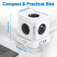 HITRENDS 9-In-1 Multifunction Power Strip, 5 AC Outlets + 4 USB Fast Charging (Including Type-C) 15.5W 3680W High Power, Multiple Safety Protection, Essential Power Extension For Home, Office And Travel - View 7