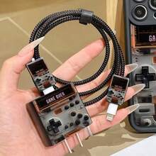 游戏机元素设计线缆保护套，兼容 18-20W充电器，防刮防摔 - 黑色 - 查看 1