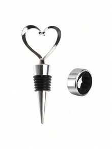 Wine Drip Collars And Heart-Shaped Wine Bottle Stopper Suit, Stainless Steel Wine Bottle Top Drip Rings, Premium Leak-Proof Silicone Wine Bottle Stopper,Wine Drop Ring Catcher Or Stopper With Detachable Felt Liner, Small Handy Wine Accessories For Kitchen And Bar,For Champagne, Beer, Wine Bottles, Ideal For Parties, Weddings, Anniversaries,Special Events - Multicolor - View 9