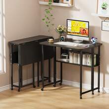 Side Table, Portable Folding Table, Foldable Computer Desk With Storage, Suitable For Bedroom, Office, 80 * 58 * 75 Cm - màu đen - Xem 2