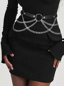 1pc Ladies' Gothic Style Dark Black Adjustable Sexy Cross Chains Waistband Suitable For Halloween Parties And Daily Wear - Black - View 1