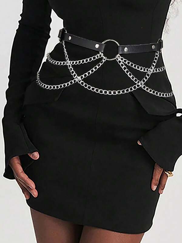 1pc Ladies' Gothic Style Dark Black Adjustable Sexy Cross Chains Waistband Suitable For Halloween Parties And Daily Wear