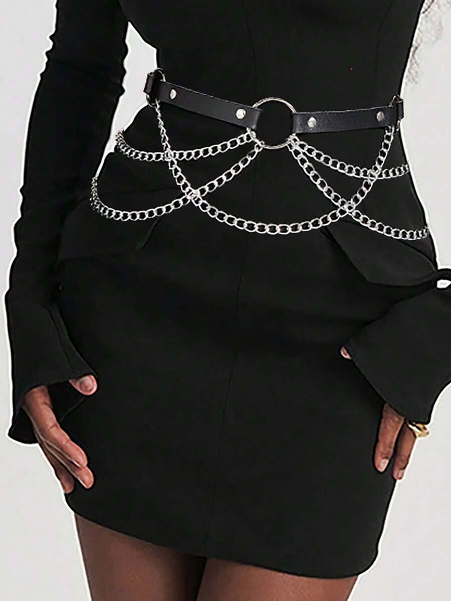 1pc Ladies' Gothic Style Dark Black Adjustable Sexy Cross Chains Waistband Suitable For Halloween Parties And Daily Wear - Black - View 1