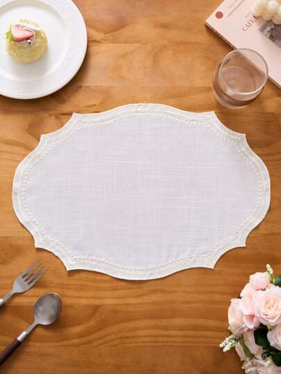 1/4/6/12pcs Gold Wavy Floral Embroidered Solid Color Oval Placemats, Fresh Minimalist Style For Kitchen, Dining Table, Water Cup, Bowl, Plate Non-Slip Pads, Suitable For Holidays, Parties, Birthdays, Weddings, Banquets, Office Desks, Coffee Tables, Home Decor, All Seasons