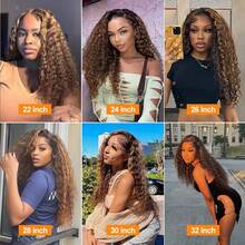 ZHUICHAO [26 Inch Curly Wig] P/27# 26 Inch Curly Wavy Ombre Brown To Honey Blonde Mixed Human Hair Wig, 13x4 Large Transparent Lace Front, 180% Density Pre-Trimmed Baby Hair And Pre-Bleached Natural Look, Versatile For Daily And Special Occasions, Soft Texture Wig - SP4/27 - View 11