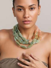 渐变色块多层串珠项链，金色点缀时尚个性化派对首饰 - 彩色 - 查看 1