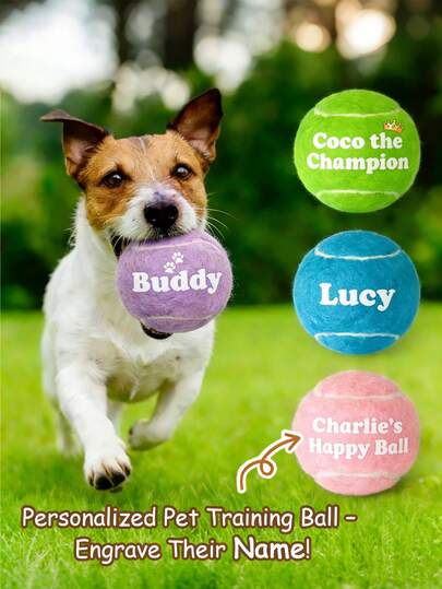 Customizable Tennis Ball For Dogs & Cats - Personalized Name/Text, Durable Polyester Pet Toy With Vibrant Colors, Bulk Customization For Birthday Parties, Puppy Showers, Dog Breeders - Interactive Play & Training Gift, Dog Tennis Ball, Playful Design, Quality Craftsmanship, Durable Chew-Resistant Teeth Cleaning Balls For Dogs & Cats