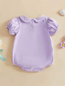 Baby Boy Girl Bubble Romper Infant Short Sleeve Collar Romper Oversize T-Shirt Cotton Bodysuit Top - 紫色 - 查看 7