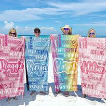 个性化沙滩巾，定制花卉沙滩巾，可印名字，定制速干防沙泳池/游泳巾，女士字母组合毛巾，旅行礼物 - 多重圖案 - 查看 1