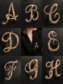1 قطعة دبوس وبروش مرصع بالراين ستون على شكل الحروف الأبجدية من A إلى Z - طراز أوروبي من سبائك معدنية لامعة، أنيق وشامل للبدل والقمصان والمعاطف والفساتين، هدية مثالية