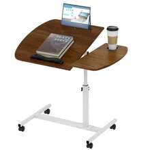 Meeyoga Escritorio para Laptop - 40+20 *40cm Escritorio Móvil de Pie con Altura AjustableGran Panel con Soporte de Vaso de Agua Ranura de Tarjeta y Ranura Plana (Nogal) - Bastante - Ver 8