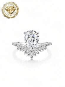 1pc Women's Engagement Ring, Pear-Shaped Crown Ring, 2g 925 Sterling Silver, 2 Carat Moissanite, Bohemian Palace Style, Engagement, Proposal, Wedding Anniversary, Valentine's Day Gift, Comes With Moissanite Certificate And Elegant Gift Box - Silver - View 11