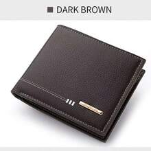 1pc Men's Short Wallet, High-End PU Leather, Litchi Grain Zipper Card Holder Coin Purse, Men's Business Wallet, Valentine's Day Gift, Father's Day Gift - Coffee Brown - View 8