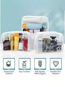 字母印花PVC化妆包“护肤品”女士PVC旅行收纳包，拉链封口，轻便，不易褪色，适合女士、女孩，符合TSA标准，易于擦拭，是送给母亲、老师、朋友、护士的理想礼物，也适合学校、度假、返校季使用，防水化妆包，化妆袋，旅行必备 - 彩色 - 查看 10