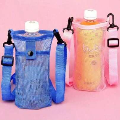 1 pieza Funda aislada para vaso con diseño de cuadrícula, diseño minimalista portátil, funda protectora para botella de agua de bandolera, bolsa portadora universal para vaso