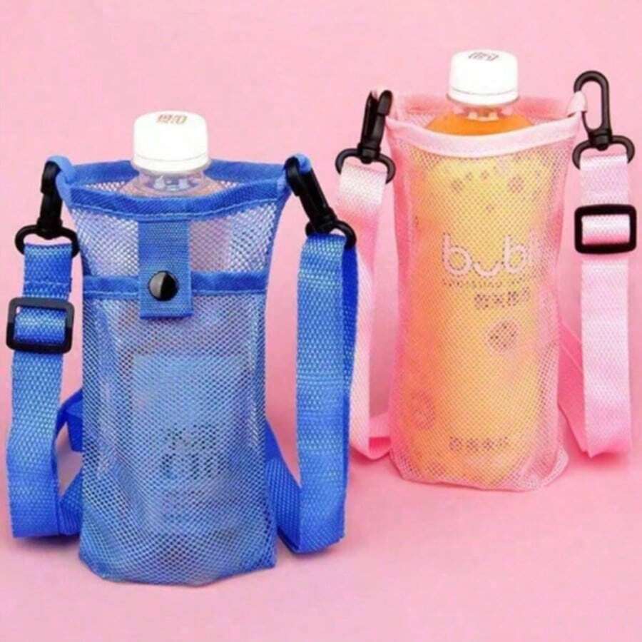 1个网格图案保温杯套，便携简约设计，斜挎水瓶保护套，通用保温杯收纳袋 - 彩色 - 查看 1