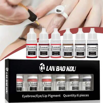 6支/套 - 5毫升（0.169盎司）永久化妆颜料套装 - 低过敏性纹身墨水，适用于眉毛、嘴唇和眼线 - 半永久化妆纹身用品