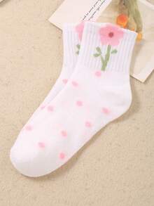 5 Pairs Random Color Bow, Polka Dot, Floral Pattern Kids Ankle Socks, Suitable For Back To School, Teens, Running, Sports, Daily Wear, Also Great For Parties, Travels, Christmas, Halloween Decoration, Warm For Autumn/Winter