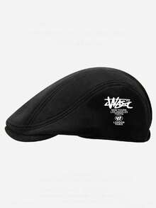 1pc Solid Color Letter Print Beret Hat, Fashion Versatile Polyester Newsboy Cap, Suitable For Daily Wear, Great Gift For Family, Friends, Boyfriend/Girlfriend, Suitable For Christmas, Mother's Day, Father's Day, Teacher's Day, Birthday