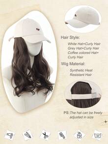 Long Wavy Synthetic Wig Baseball White/Brown/Grey Cap With Hair Extensions Hat Wigs Natural Black/Brown Connect Wig Adjustable For Women - Multicolor - View 6