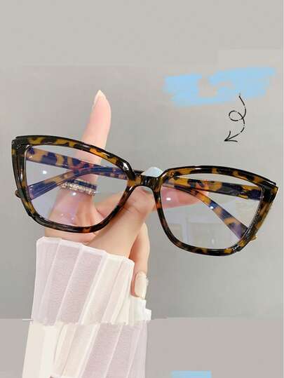 1 Pair Plastic Cat Eye Eyeglasses For Women, Suitable For Tropical Beach Vacation, Outdoor Travel, Shopping, Beach Party And Other Occasions, Ideal Accessory For Summer Beach Vacation And Outdoor Travel. Casual Cat Eye Glasses Frame, Suitable For Going Out, Also Suitable For Back To School Season. Leopard Print Bohemian