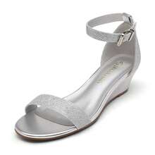 Women's Open Toe Wedge Sandals With Adjustable Ankle Strap And Comfortable Low Heel Casual Summer Shoes - 銀色 - 查看 8
