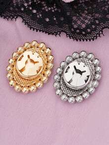 1/2/4pcs 31mm Vintage Embossed Pearl Buttons, Elegant Metal Fashion Buttons For Women's Clothing, Crystal Button Covers, Detachable Button Clips, Crystal Decor Buttons Suitable For Dresses, Suits, Shirts Etc., With Pliers, Gunmetal - Multicolor - View 9