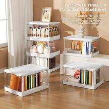 Clear Storage Bin With Lid 3 Pack [Stackable & Sturdy] Plastic Multifunctional Folding Storage Bins For Bedroom, Living Room, Study,Room, 23 QT Folding Box With Magnetic Door - 白色 - 查看 4