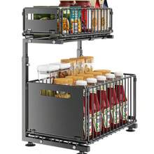 2-Tier Pull Out Under Sink Organizer: Height-Adjustable Cabinet Storage Rack - Black - View 1
