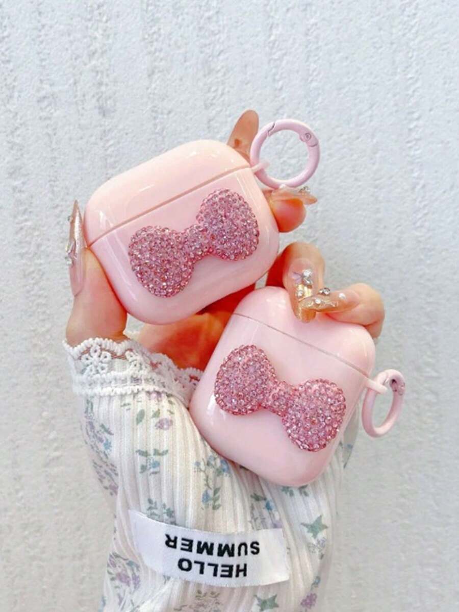 Bow-Knot 1pc Rhinestone Bow + Round TPU Earphone Case, Compatible With Apple 1/2/3/4, Pro/Pro2 Bluetooth Earphone Case - Multicolor - View 1