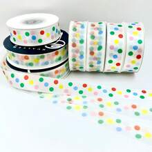 Panglică curcubeu cu buline, 25 de yarzi/rolă, 25 mm, potrivită pentru tort de ziua de naștere, ambalare în cutie cadou, cadouri cu desene animate, decorațiuni de sărbători - Multicolor - Vizualizare 2