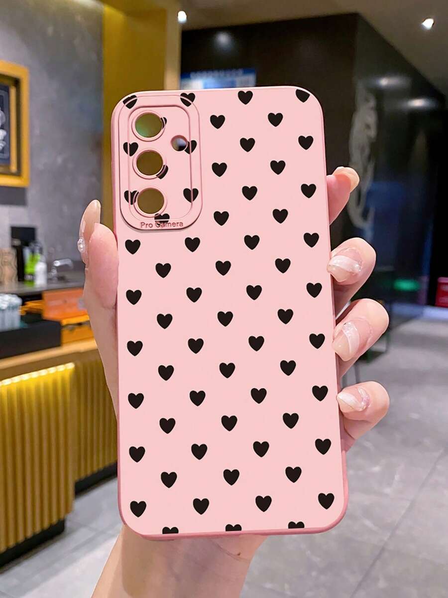 1pc Pink Romantic Heart UV Printed Shockproof Phone Case For Samsung/Galaxy/Infinix/Redmi/OPPO/VIVO/Realme Android Models - Pink - View 1