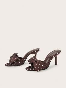 优雅波点蝴蝶结露趾细高跟凉鞋 - 咖啡棕 - 查看 3