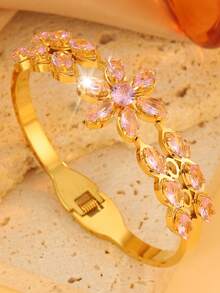 A Stylish Zirconia-Studded Stainless Steel Bracelet, Unisex, Suitable For Daily Wear And Parties, Elegant For Everyday Use Or As A Gift Jewelry - Multicolor - View 14