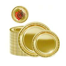5/10/25/50/100pcs Gold Paper Plates, Disposable Party Tableware, Suitable For Serving Cakes, Desserts, Salads, Burgers, Sandwiches, Fruits, Snacks, Great For Birthday Parties, Holidays, Weddings - Gold - View 2