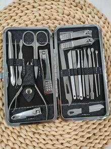 19/8pcs Professional Manicure & Pedicure Set, Stainless Steel Nail Clippers, Nail Care Tools Kit With Storage Case - Unisex Nail Grooming Set