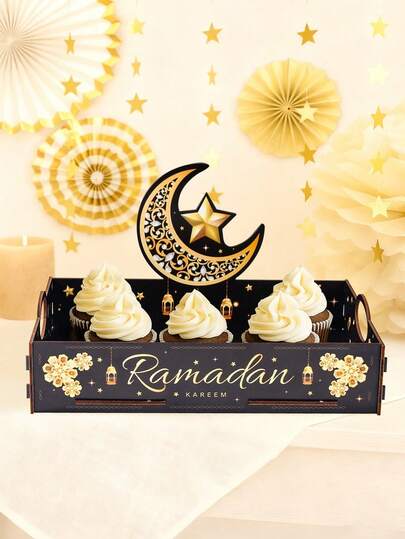 1 chiếc khay gỗ Eid Mubarak, khay hình trăng lưỡi liềm và ngôi sao Ramadan, đĩa đựng kẹo và trái cây, khay phục vụ tái sử dụng, trang trí nhà cửa Ramadan, trang trí Eid, đồ dùng tiệc Ramadan, trang trí nhà bếp và bàn ăn, ngày lễ Eid của đạo Hồi, trang trí tiệc Ramadan, quà tặng Eid, trang trí mặt bàn, sắp xếp nhà bếp.