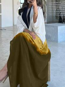 Áo choàng thời trang, tay dài kiểu cánh dơi, cổ mở, làm từ vải dệt không co giãn. - xanh quân đội - Xem 3