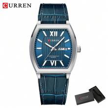 CURREN Men's Fashion Quartz Waterproof Barrel Dial Calendar Luminous Leather Strap Wrist Watch, Gift - Multicolor - View 18